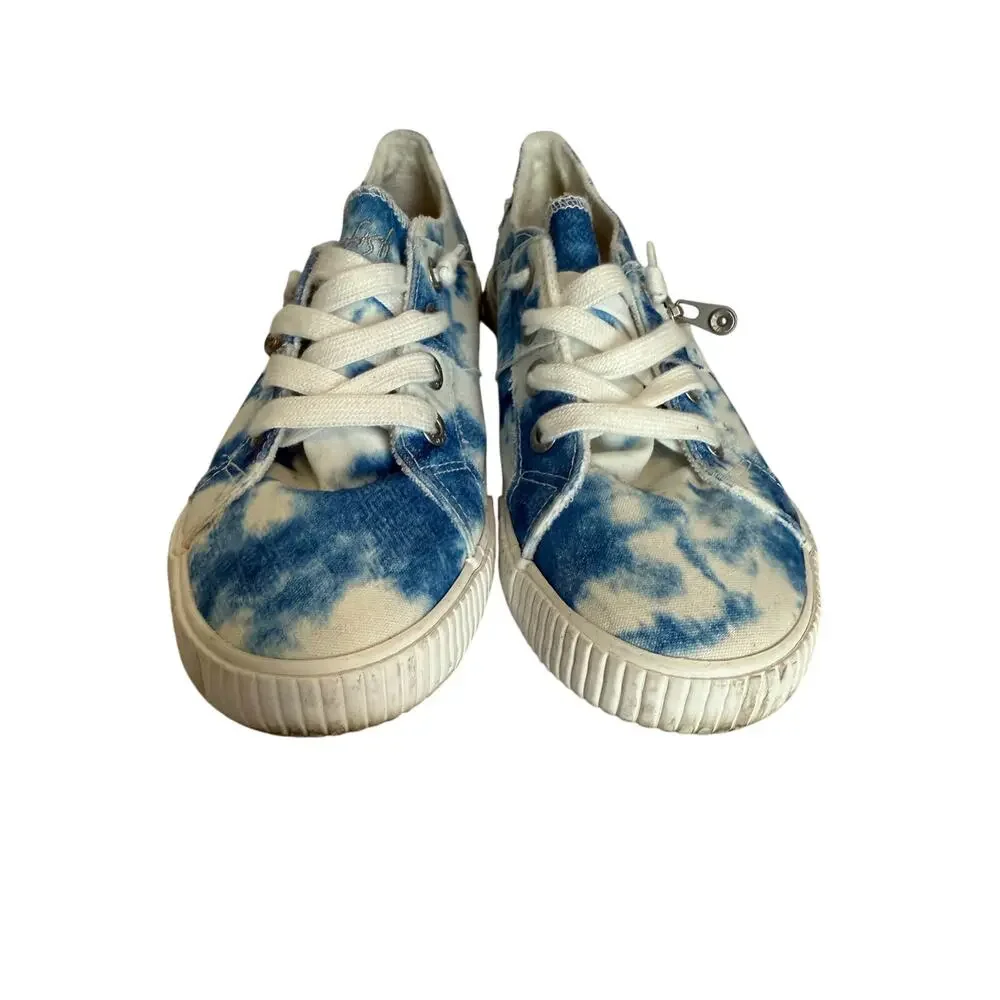 Blowfish Women's 9 Beach Blue Tie Dye Faux Lace Up Slip‎ On Sneaker Shoe
